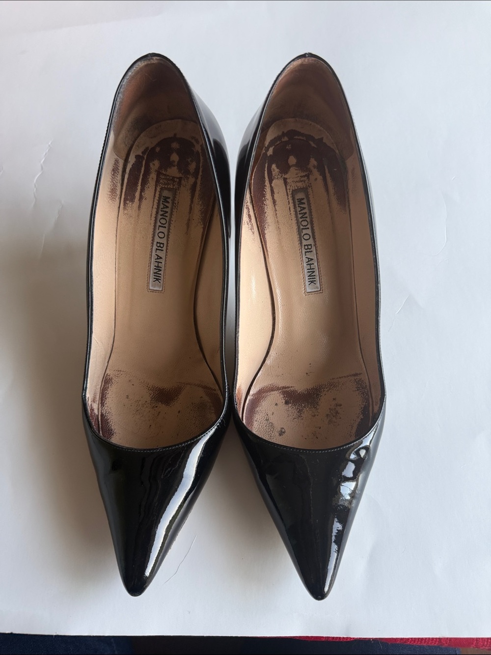 Manolo Blahnik Black Leather Pumps Heel size 39.5 US 9.5